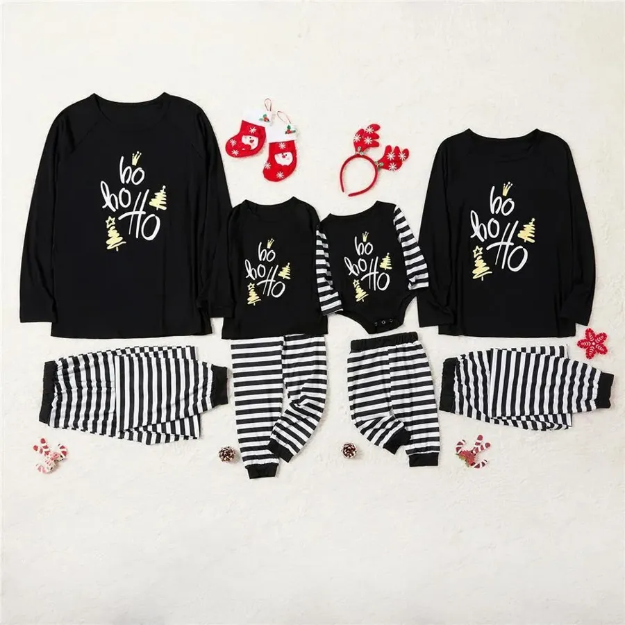 Merry Christmas ' Ho Ho Ho ' Print Family Matching Pajamas Set