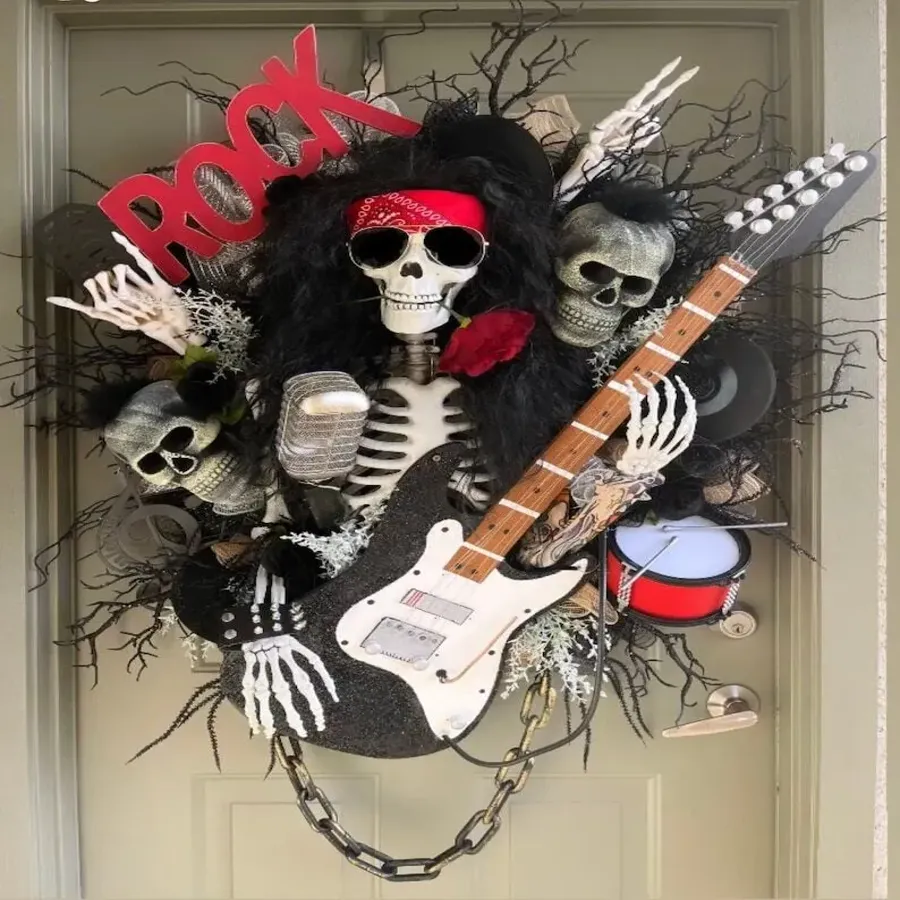 Rock N Roll Skeleton Wreath