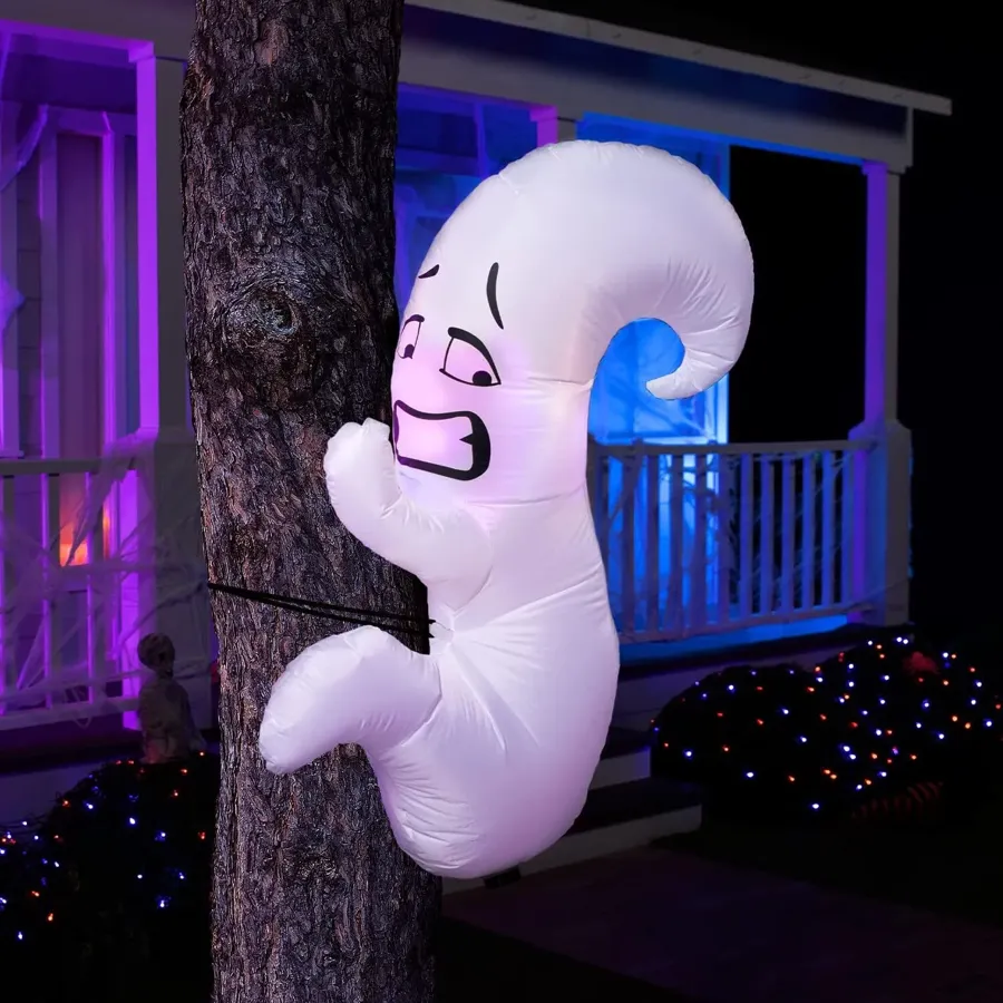 Scared Cute Ghost Hugging Tree Halloween Inflatable