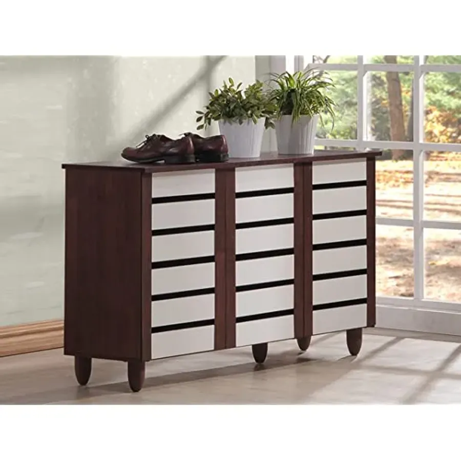 Oak and White 2-Tone Shoe Cabinet with 3 Doors