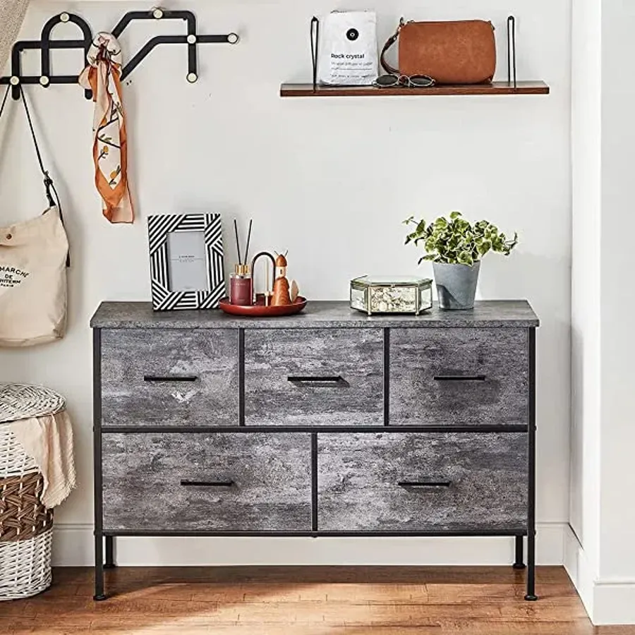 5 Drawer Dresser | Nightstand with Wood Top Rustic Storage - Grey