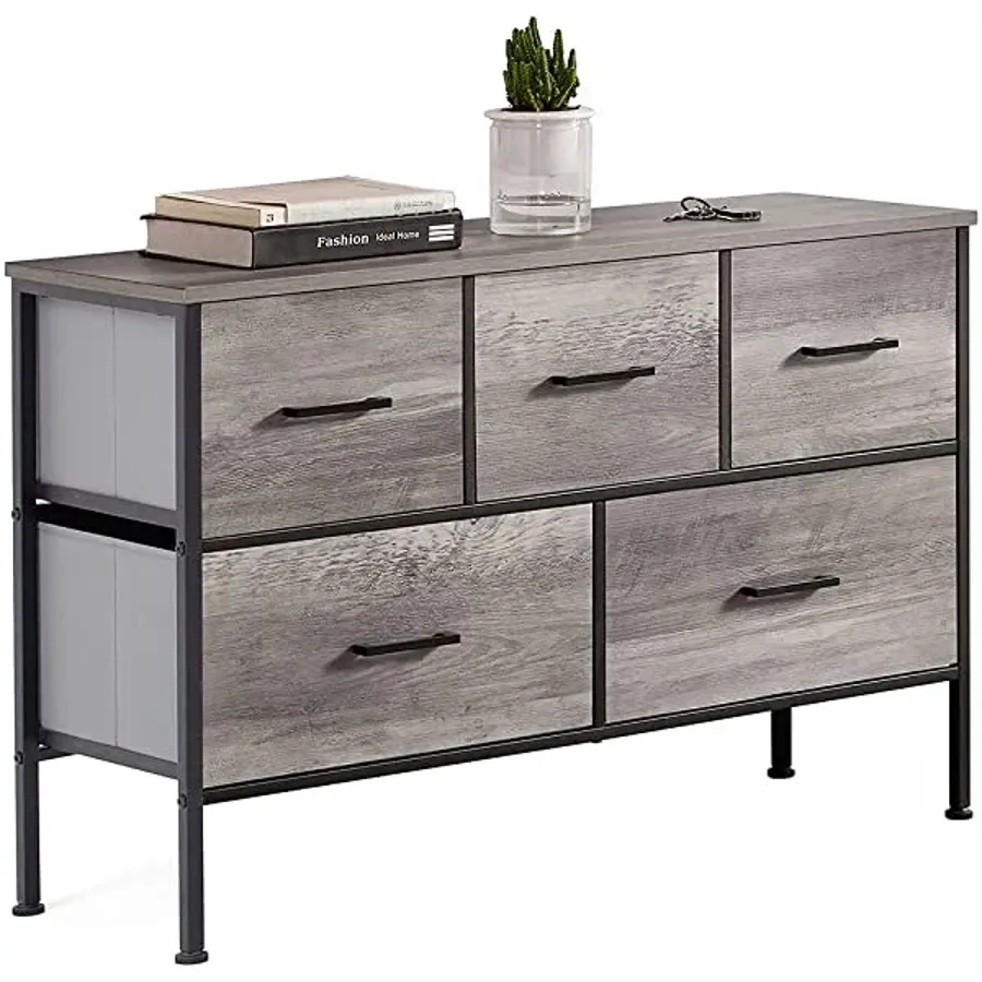 5 Drawer Dresser | Nightstand with Wood Top Rustic Storage - Grey