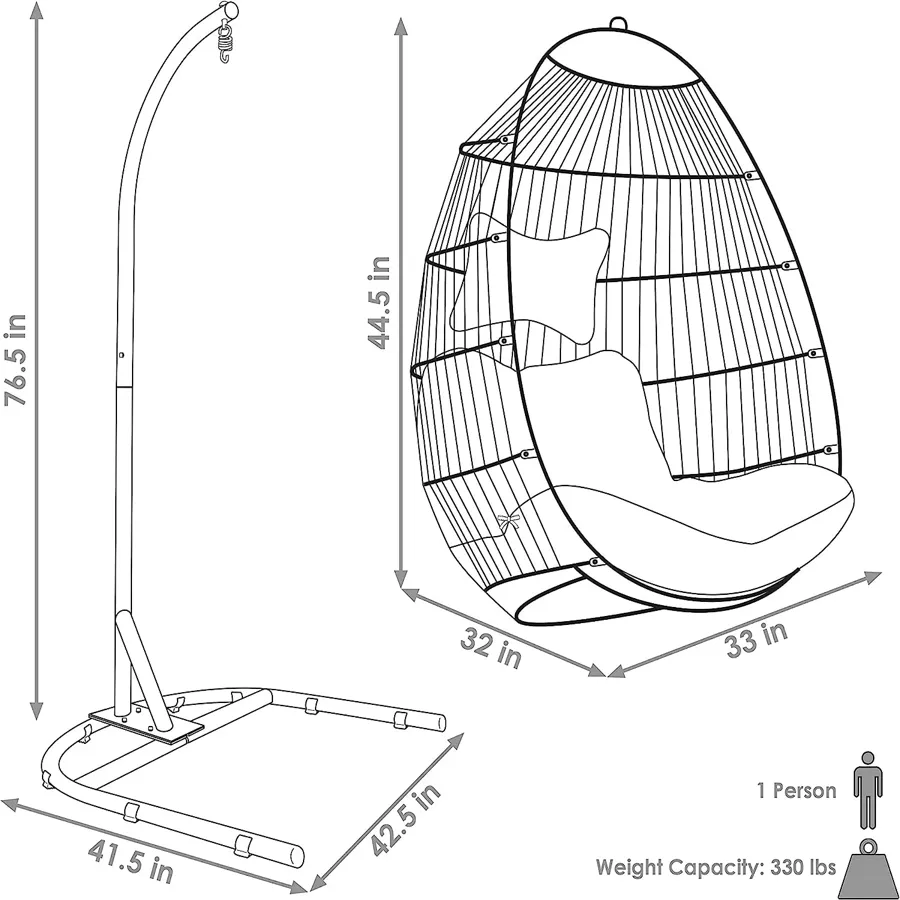 Hanging Egg Chair with Stand and Red Cushions