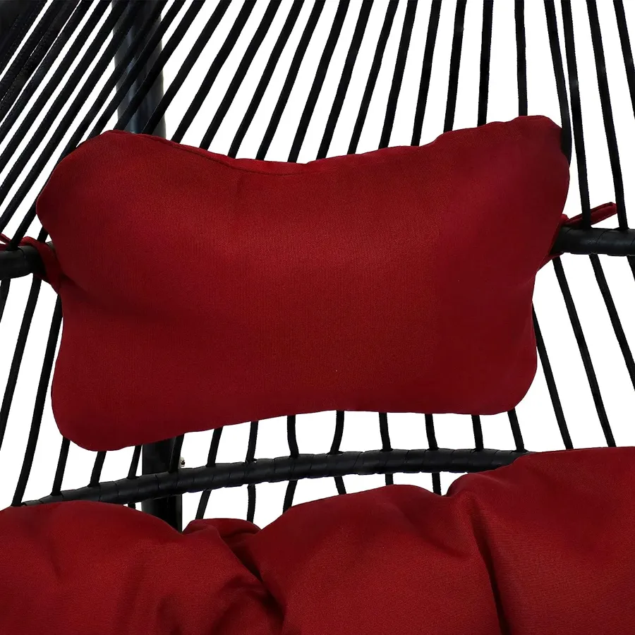 Hanging Egg Chair with Stand and Red Cushions