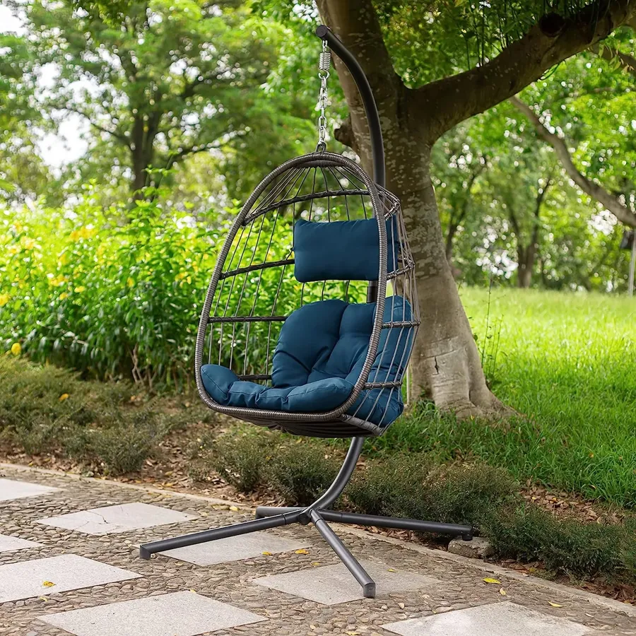 Patio Hanging Egg Chair with Stand Swing Chair