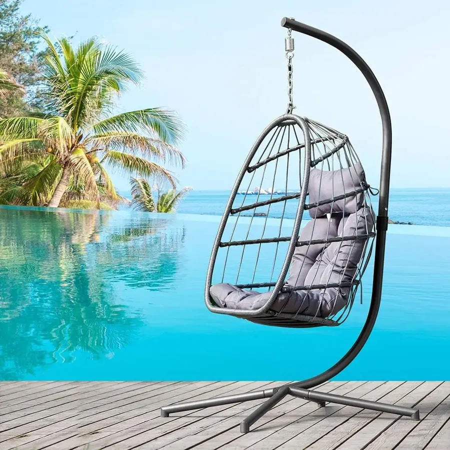 Patio Hanging Egg Chair with Stand Swing Chair