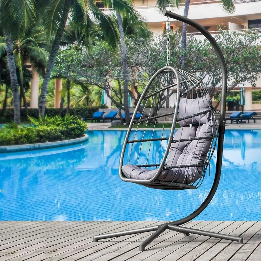 Patio Hanging Egg Chair with Stand Swing Chair