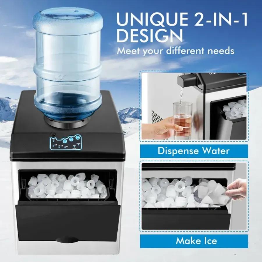 2-in-1 Stainless Steel Countertop Ice Maker