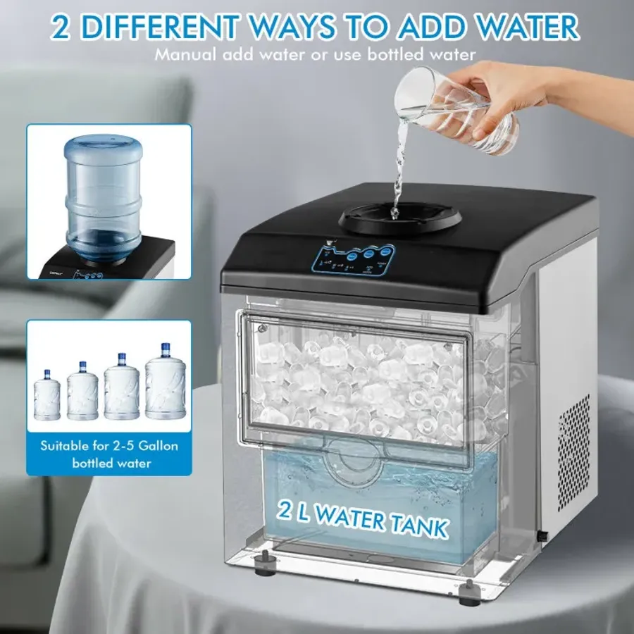 2-in-1 Stainless Steel Countertop Ice Maker