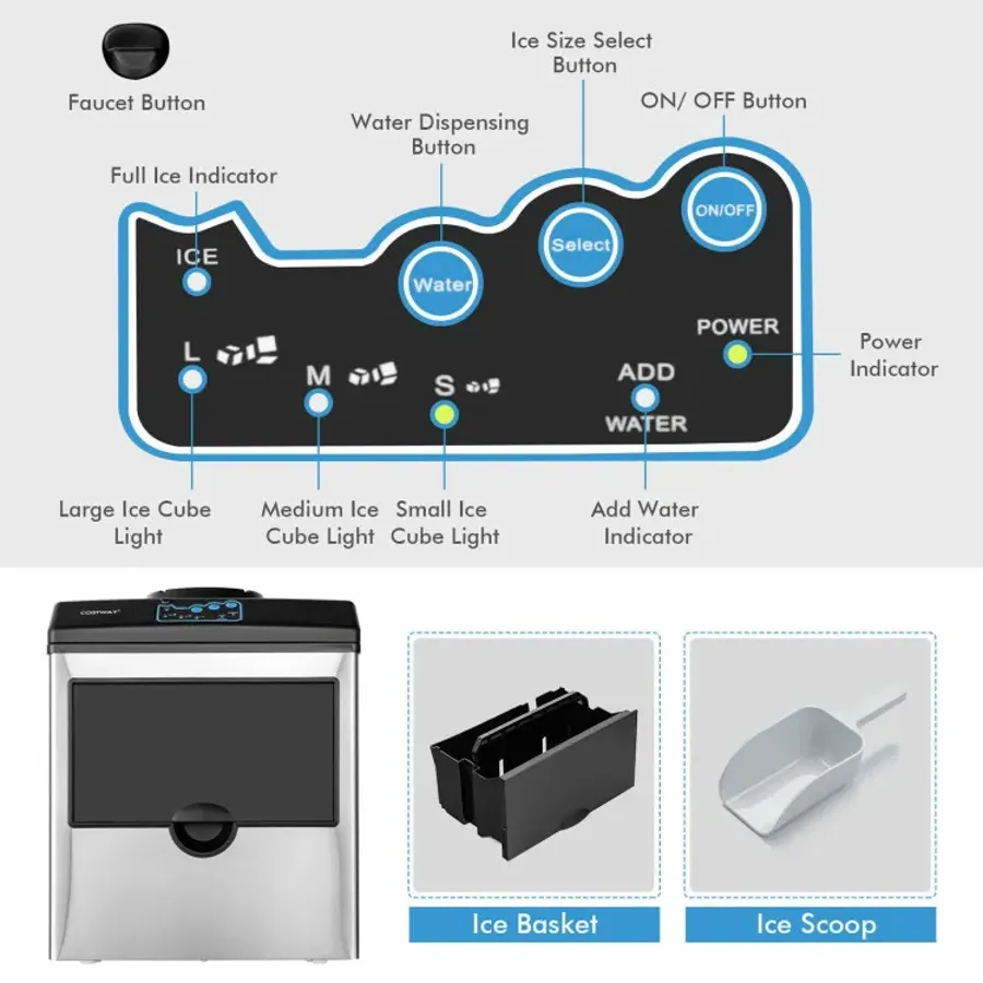 2-in-1 Stainless Steel Countertop Ice Maker