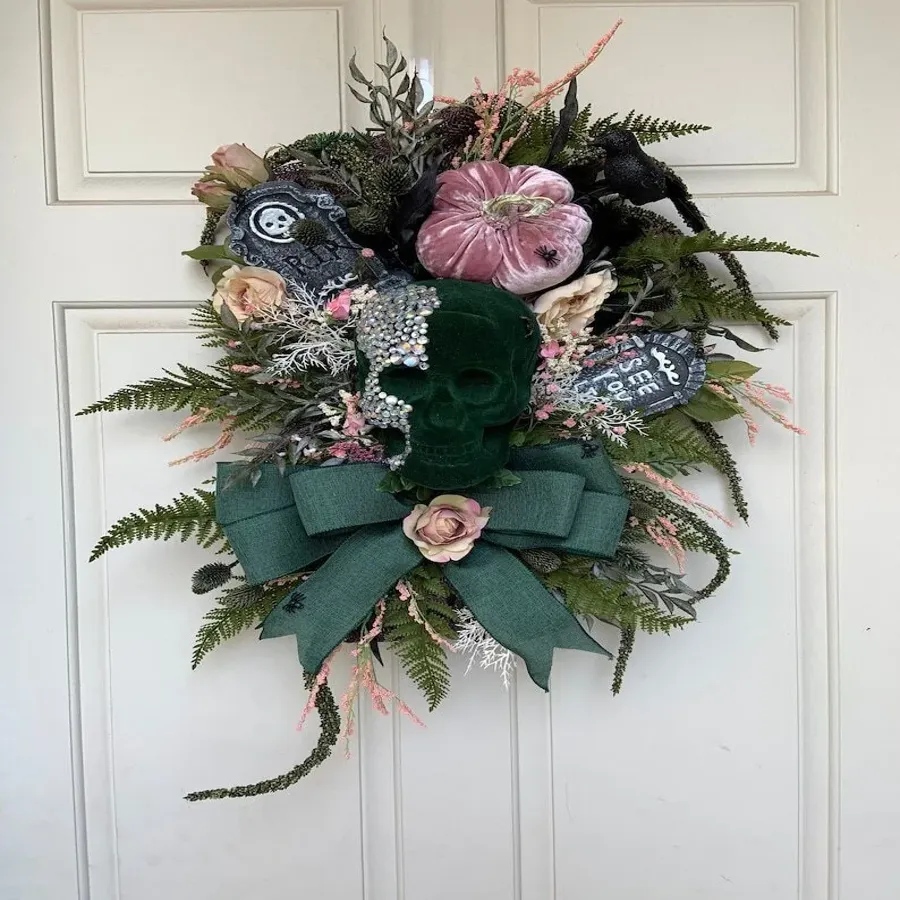 Elegant Skull Halloween Wreath