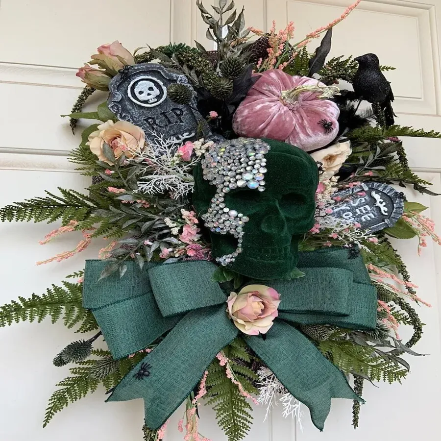 Elegant Skull Halloween Wreath