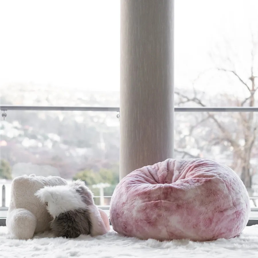 Plush Fur Bean Bag - Marble Pink Cloud