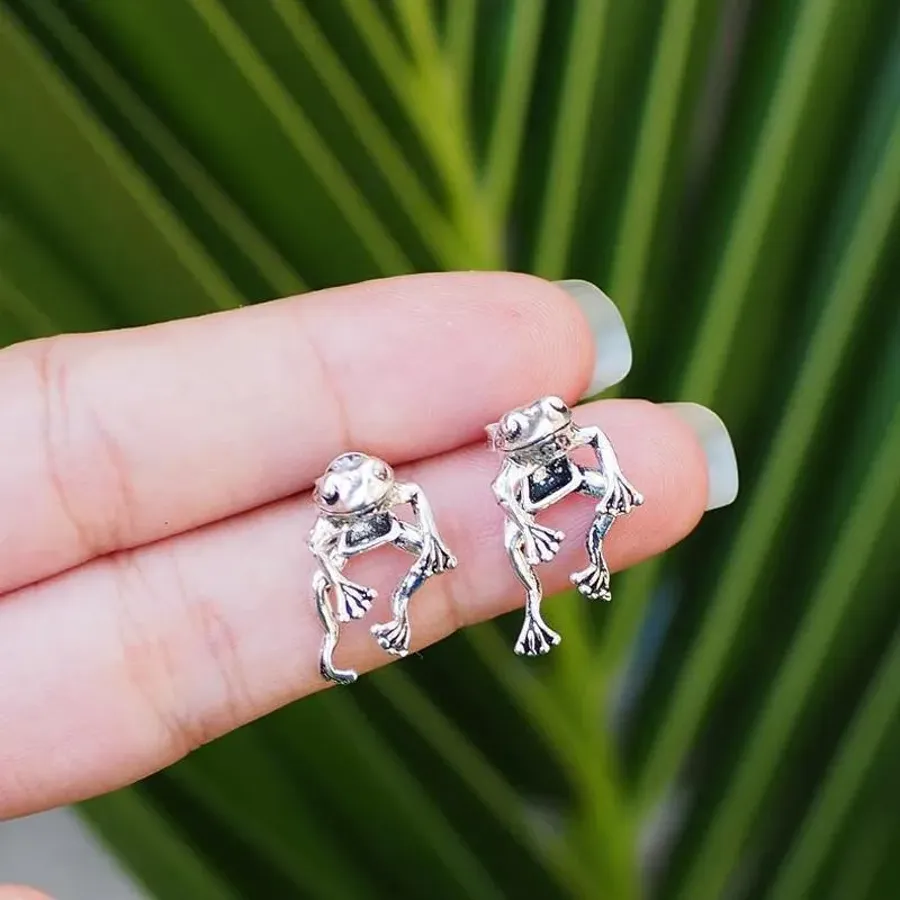 Frog Lover Jewelry,Vintage silver frog earrings