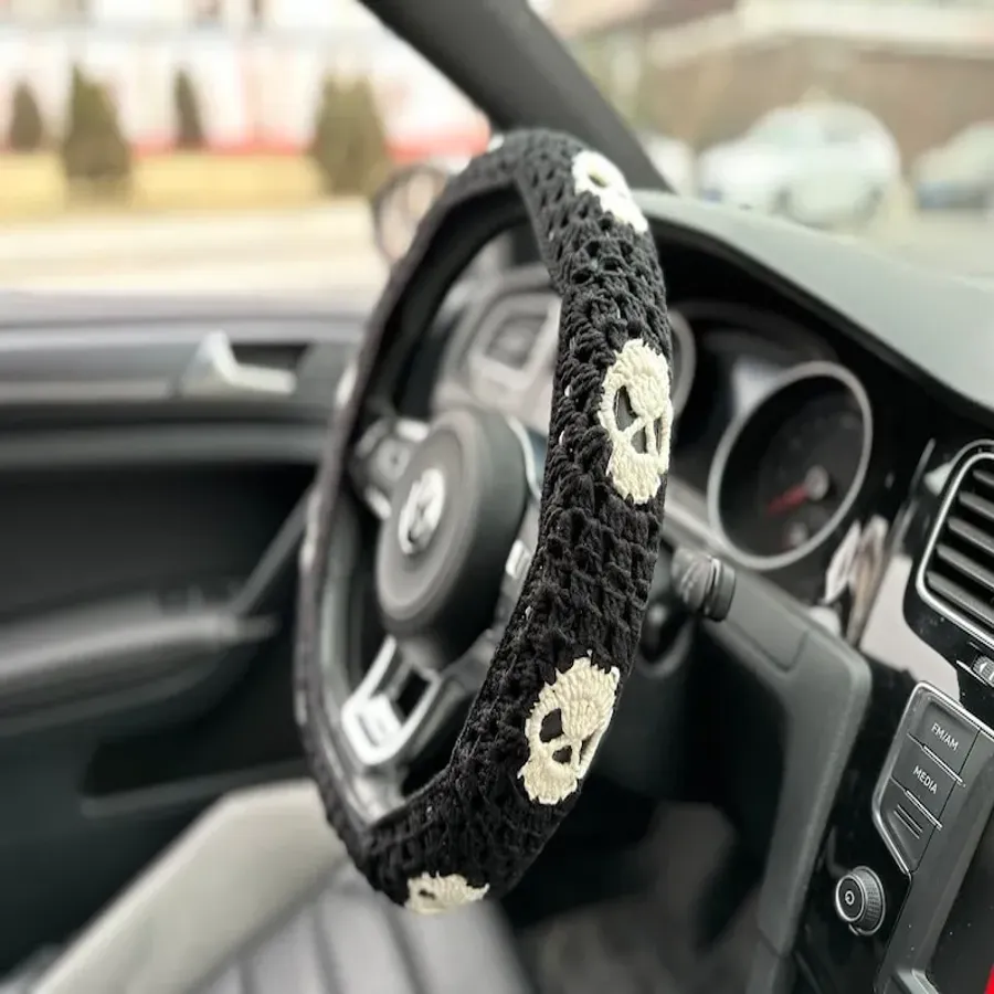 Black Skull Car Steering Wheel Cover