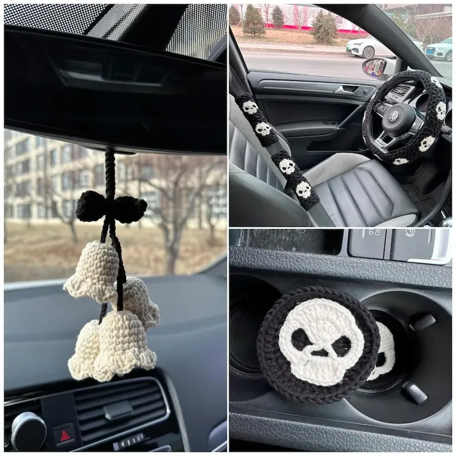 Black Skull Car Steering Wheel Cover